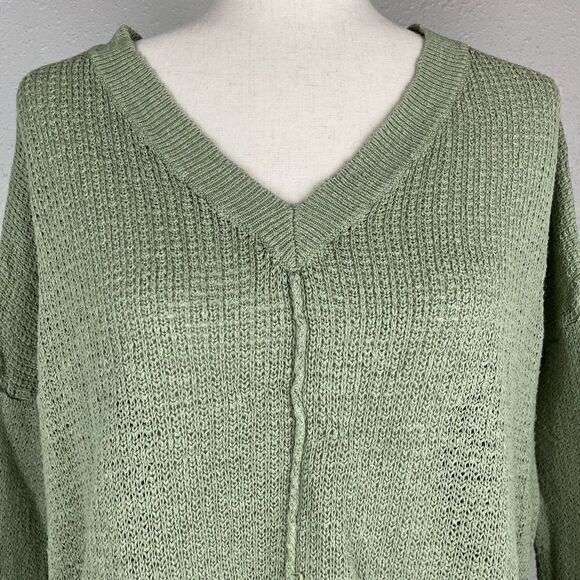 Aerie Green Oversized V-Neck Sweater Size XS EUC - Picture 2 of 6